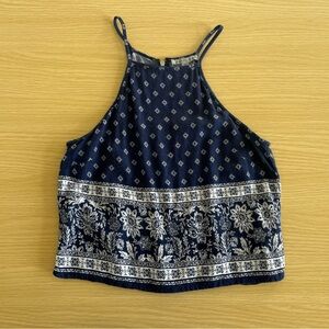 Charlotte Russe Navy Blue and White Printed Cropped Tank